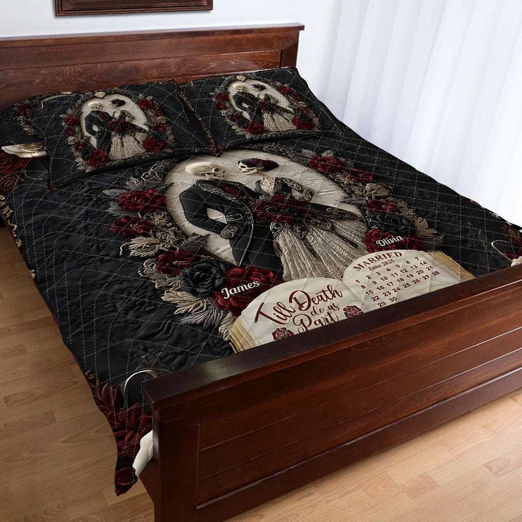 Jusqu'à ce que la mort nous sépare - Ensemble de courtepointe personnalisé avec crâne