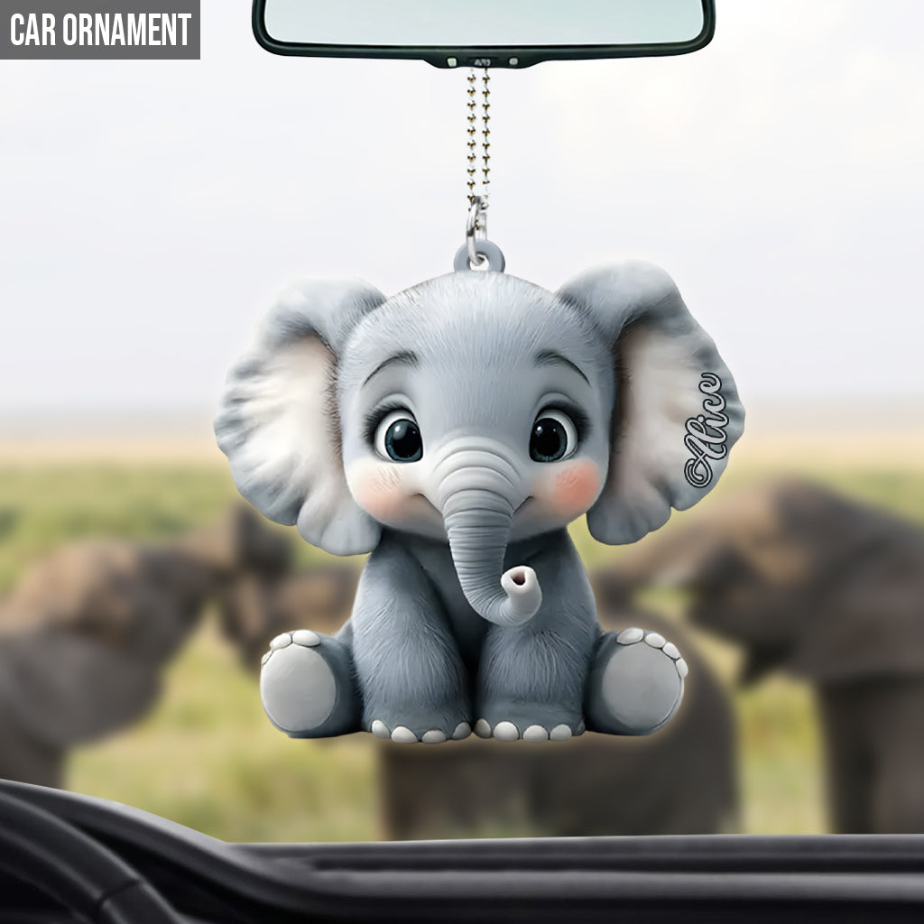 Cute Baby Elephant - Personalized Elephant Car Ornament