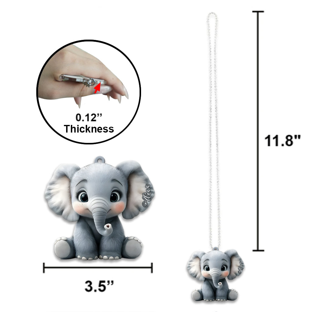 Cute Baby Elephant - Personalized Elephant Car Ornament