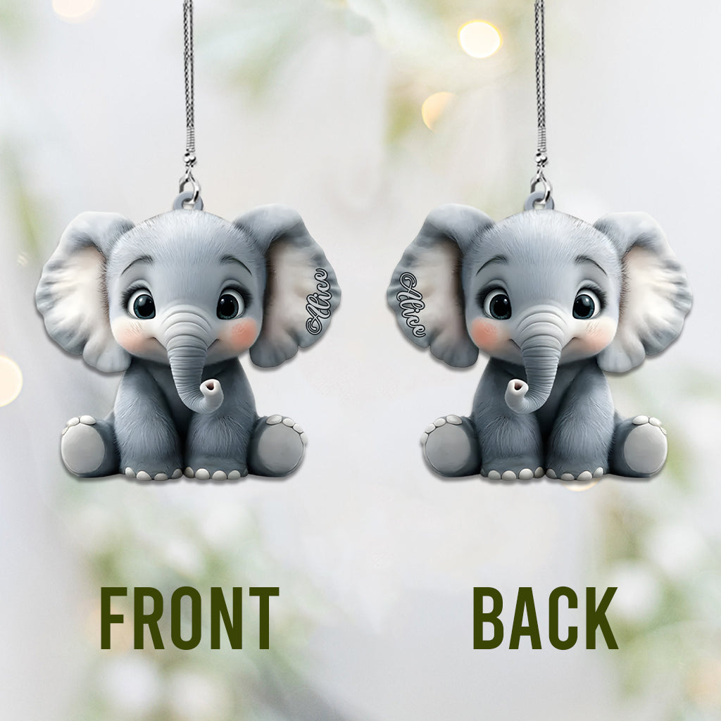 Cute Baby Elephant - Personalized Elephant Car Ornament