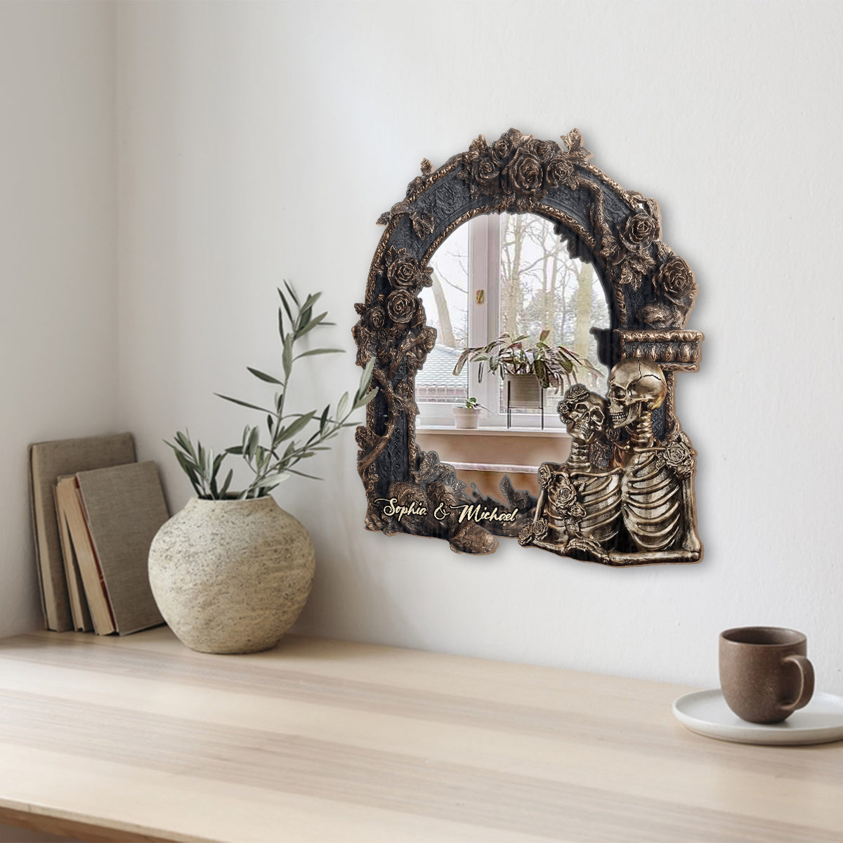 Couple Romantique Gothique - Miroir Mural Personnalisé Tête de Mort