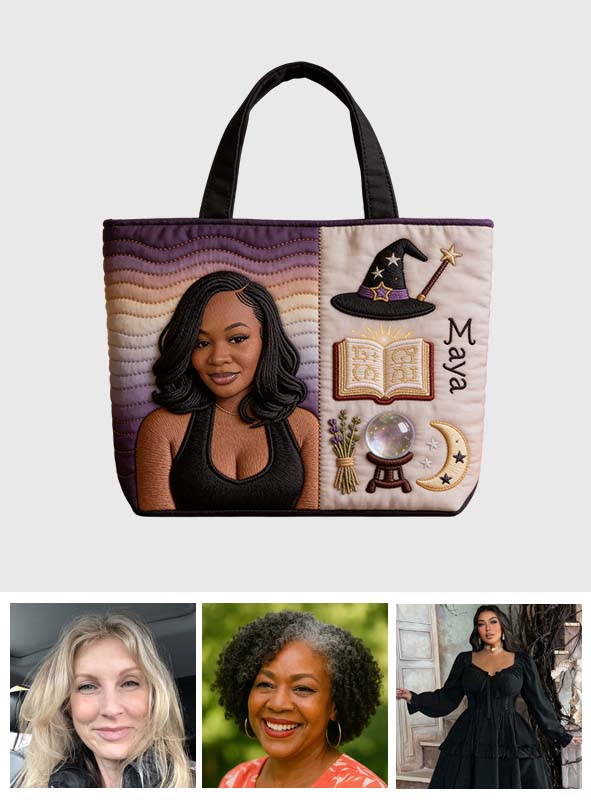 Custom Any Photo Witch Craft - Personalized Witch Quilted Tote Bag