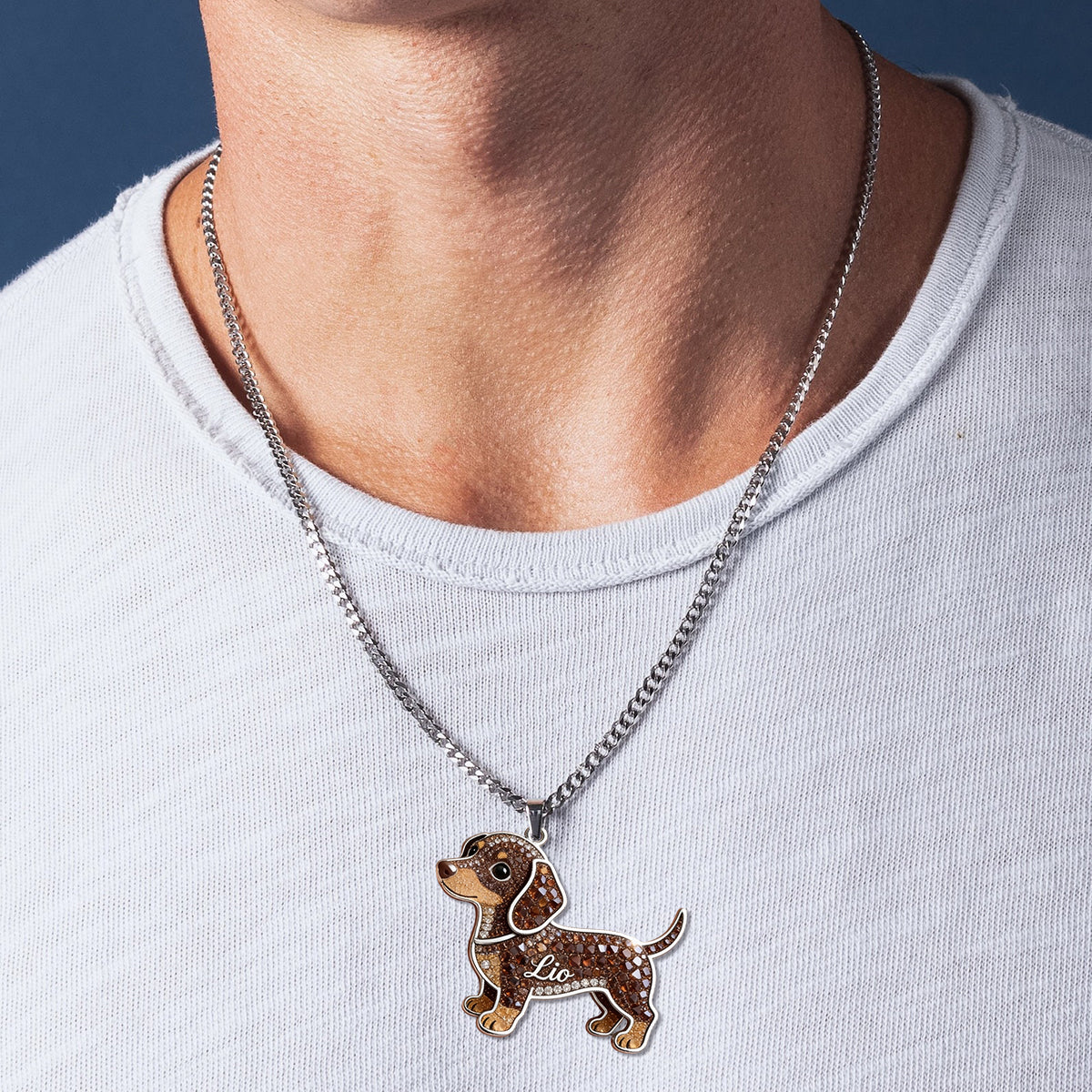 Any Pet Photo - Personalized Dog Shaped Metal Pendant Necklace