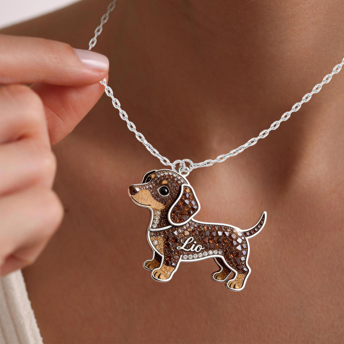 Any Pet Photo - Personalized Dog Shaped Metal Pendant Necklace