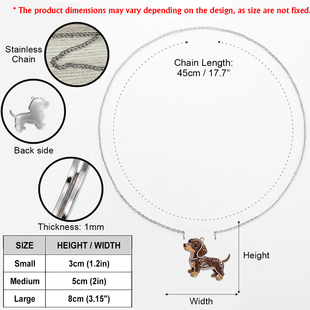 Any Pet Photo - Personalized Dog Shaped Metal Pendant Necklace