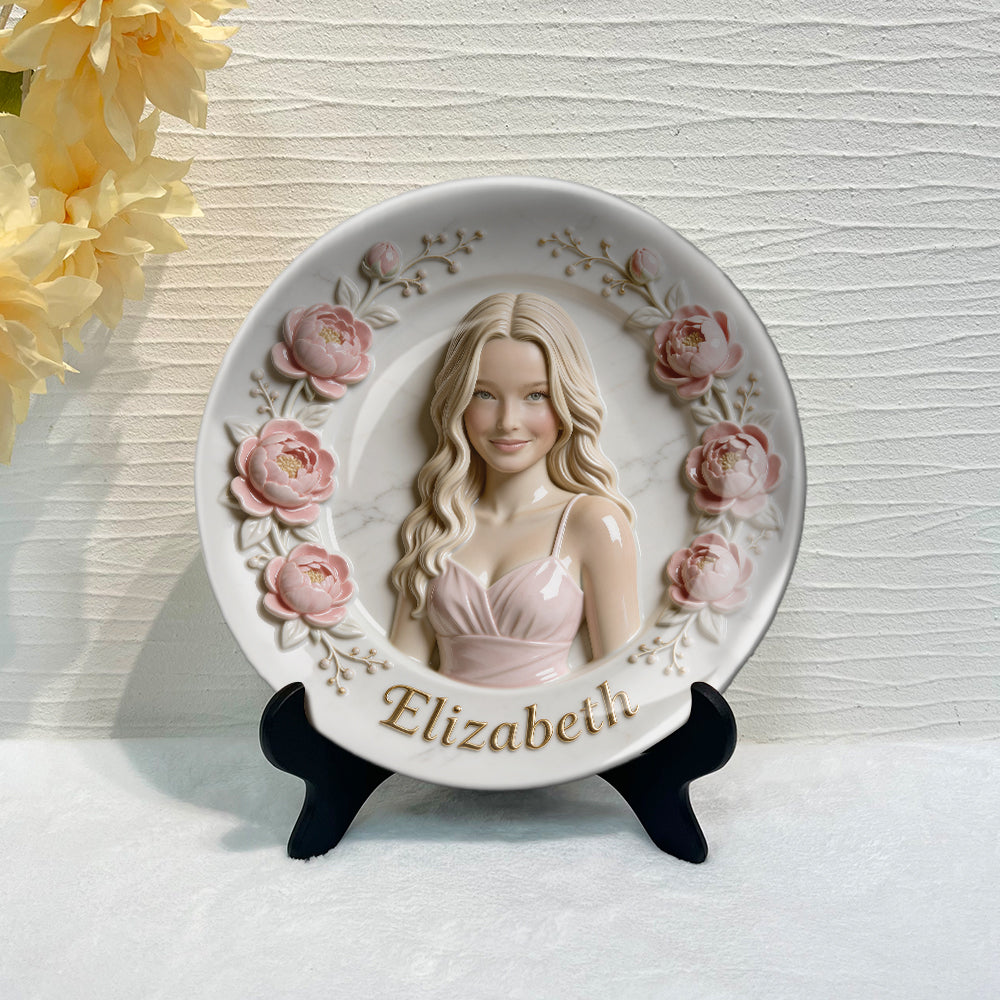 Custom Any Photo - Personalized Birth Month Flower Ceramic Round Plate