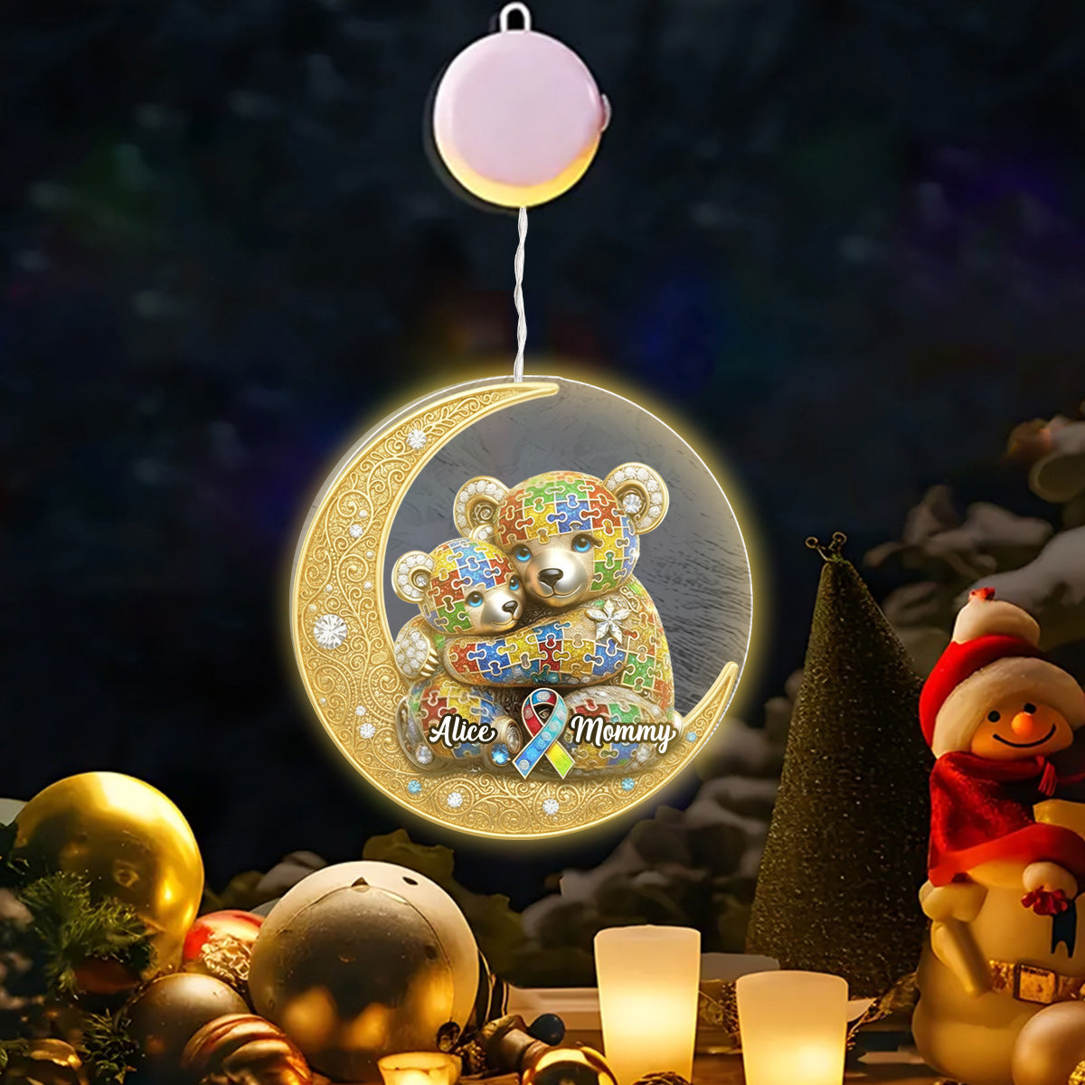 Maman Forte - Ornement lumineux LED personnalisé pour la sensibilisation à l'autisme