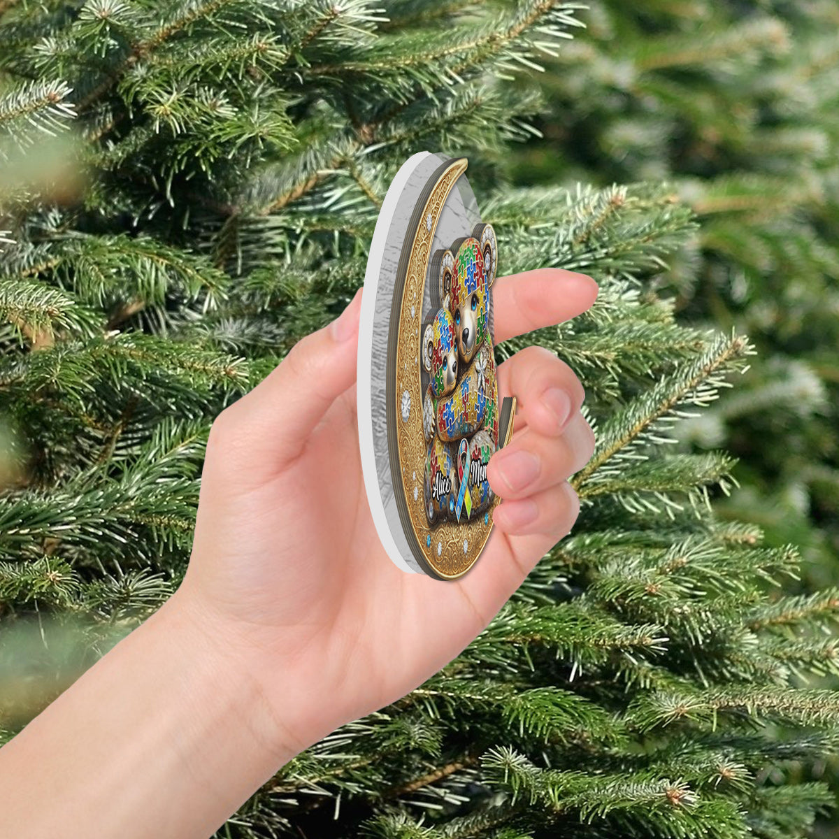 Maman Forte - Ornement lumineux LED personnalisé pour la sensibilisation à l'autisme