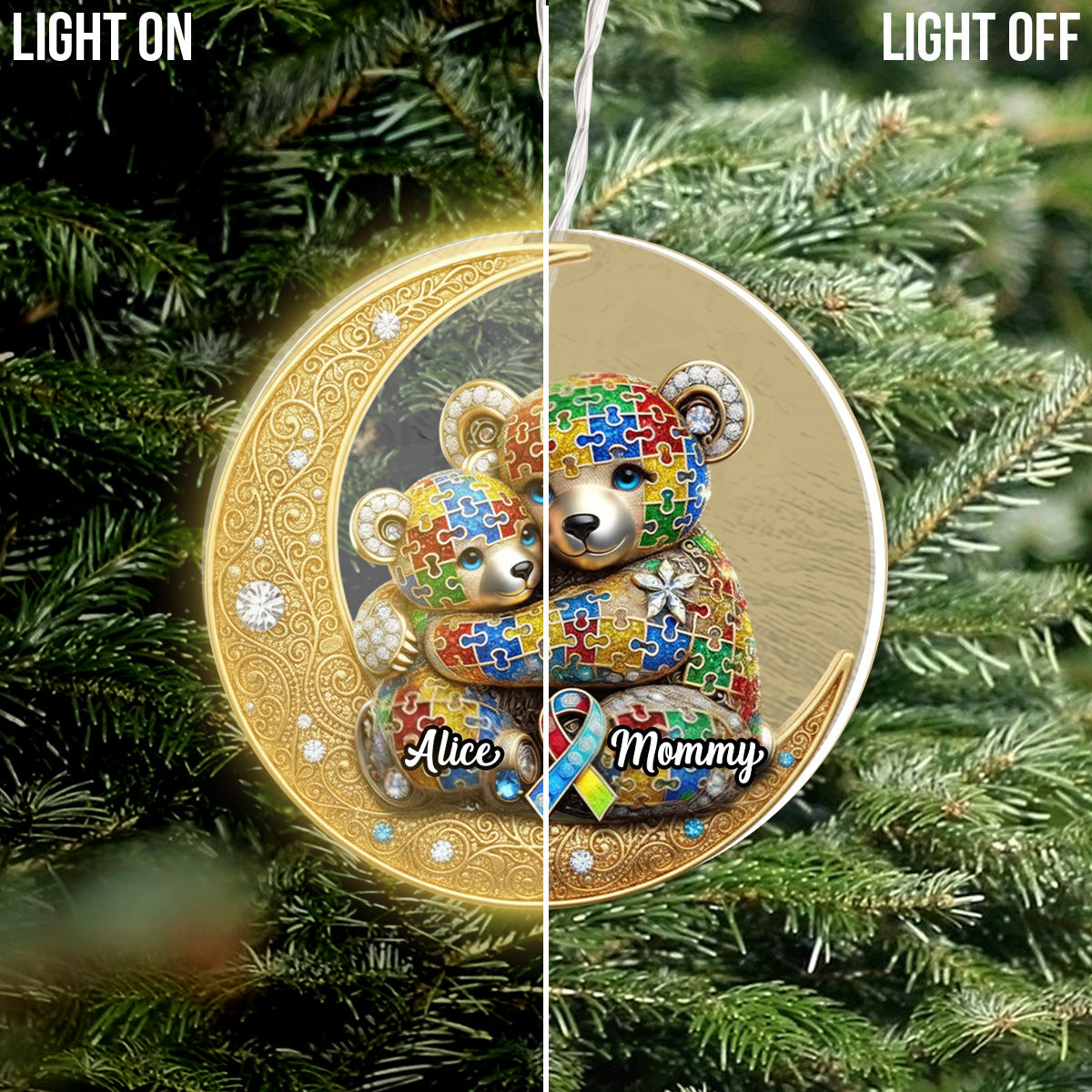 Maman Forte - Ornement lumineux LED personnalisé pour la sensibilisation à l'autisme