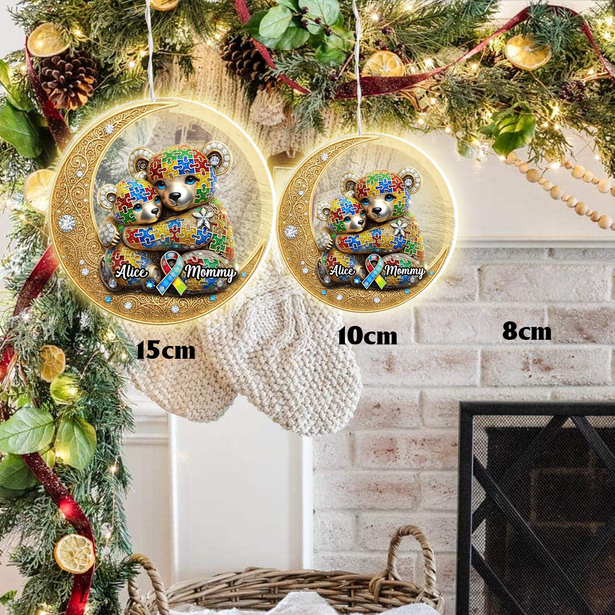 Maman Forte - Ornement lumineux LED personnalisé pour la sensibilisation à l'autisme