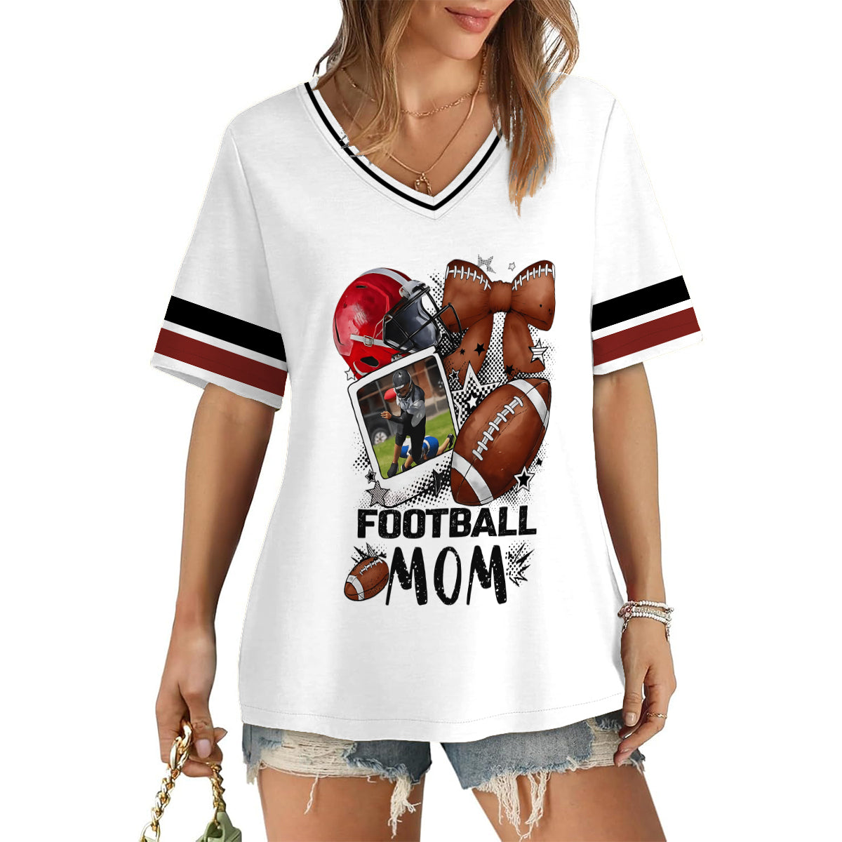 Football Mom/ Dad/ Nana/ Papa/ Uncle/ Aunt.... - Personalized Football Fully Printed V-Neck T-Shirt