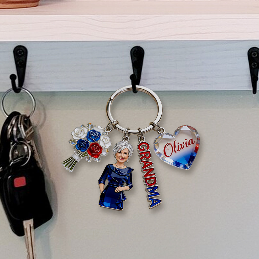 Custom Any Photo American Mom/Grandma - Personalized Grandma Premium Keychain With Charms
