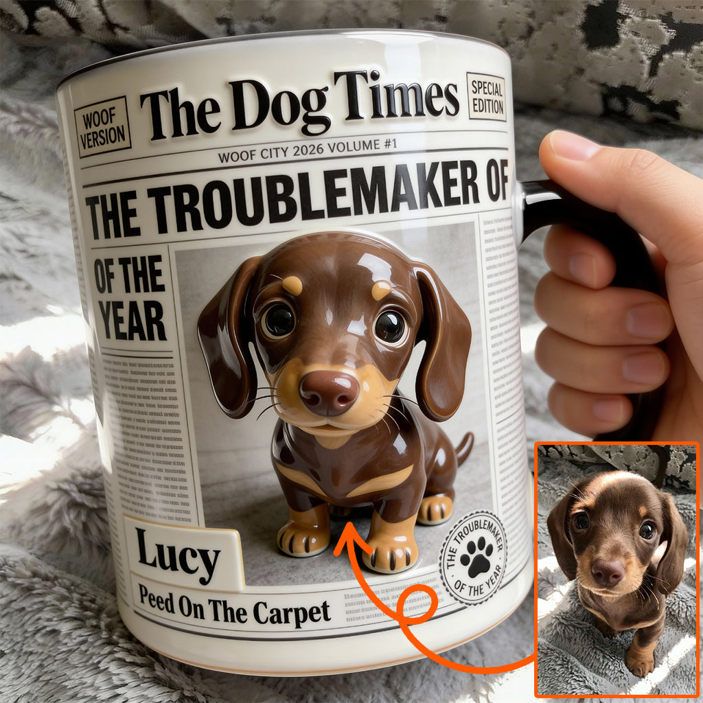Mug personnalisé « Le fauteur de troubles de l'année » avec motif chien