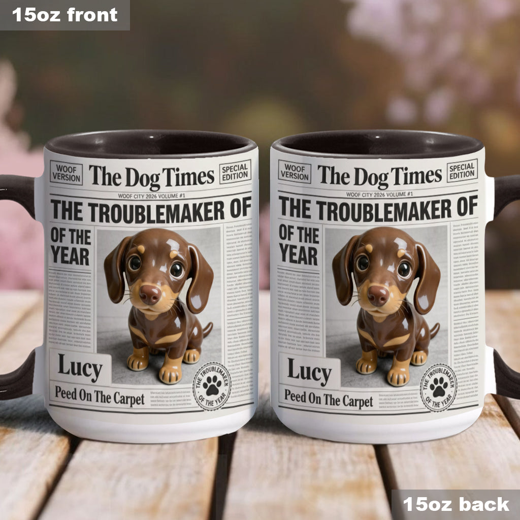 Mug personnalisé « Le fauteur de troubles de l'année » avec motif chien