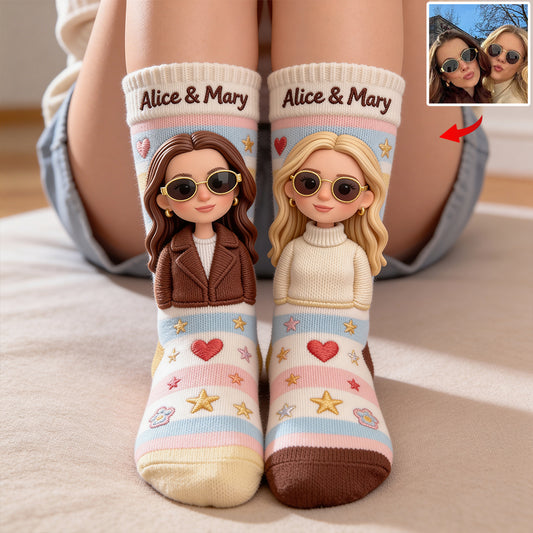 Custom Any Photo - Besties Forever - Personalized Bestie Socks