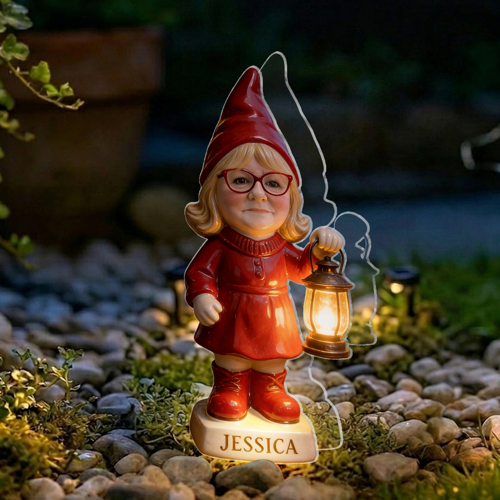 Gnome de jardin charmant - Lumière solaire acrylique personnalisée