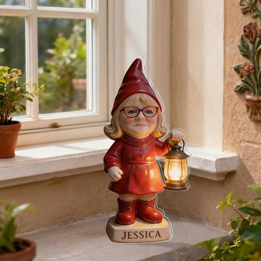 Gnome de jardin charmant - Lumière solaire acrylique personnalisée