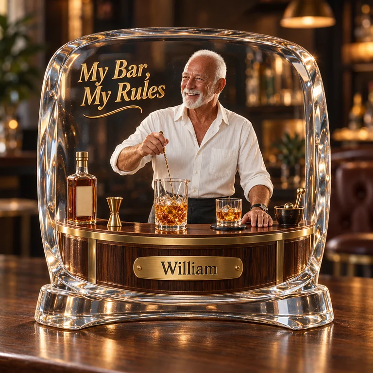 Personalized Whiskey Acrylic Plaque - Custom Photo Home-Bar Diorama