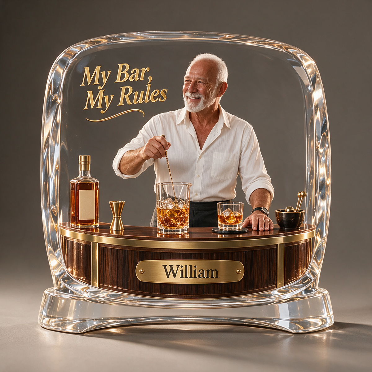 Personalized Whiskey Acrylic Plaque - Custom Photo Home-Bar Diorama