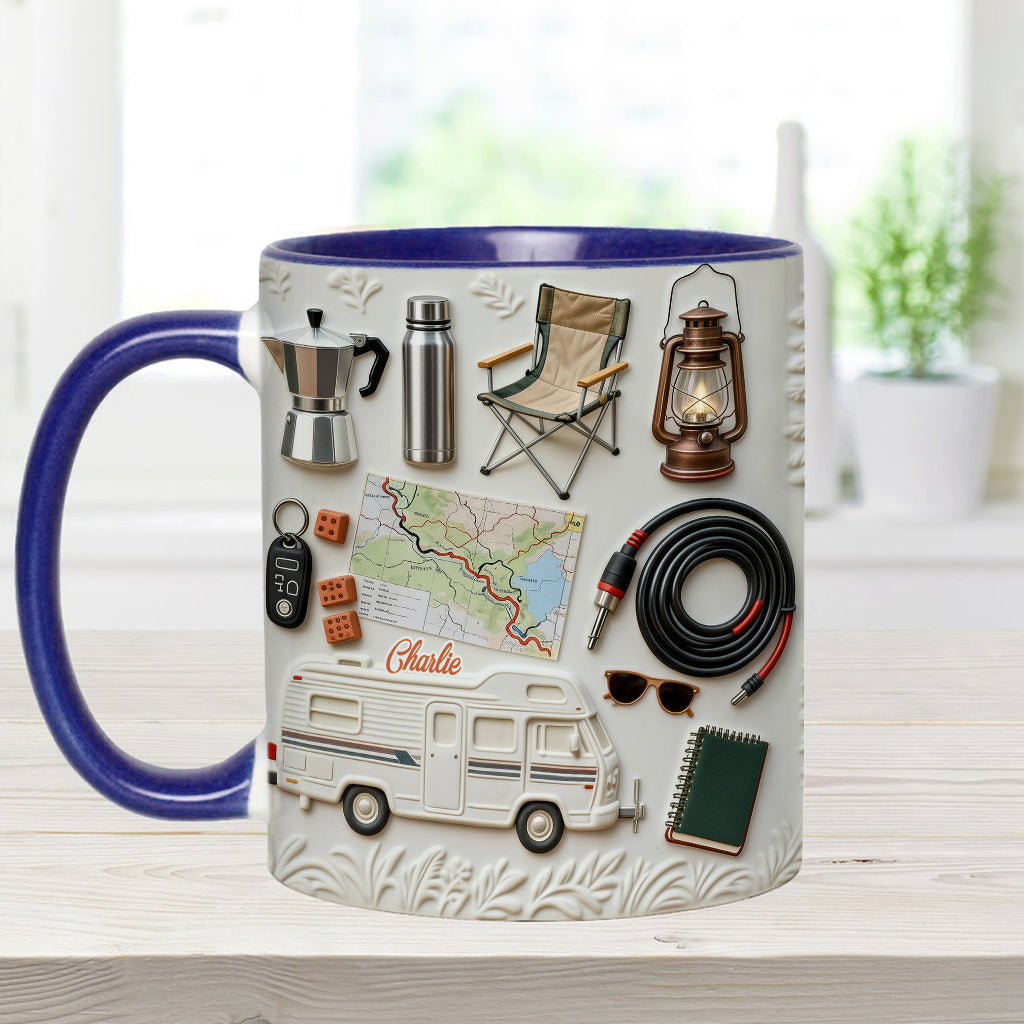 J'adore le camping - Mug et sous-verre personnalisés sur le thème du camping