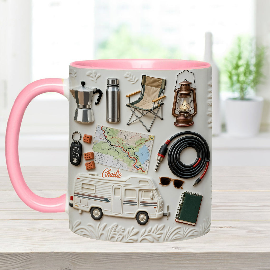 J'adore le camping - Mug et sous-verre personnalisés sur le thème du camping