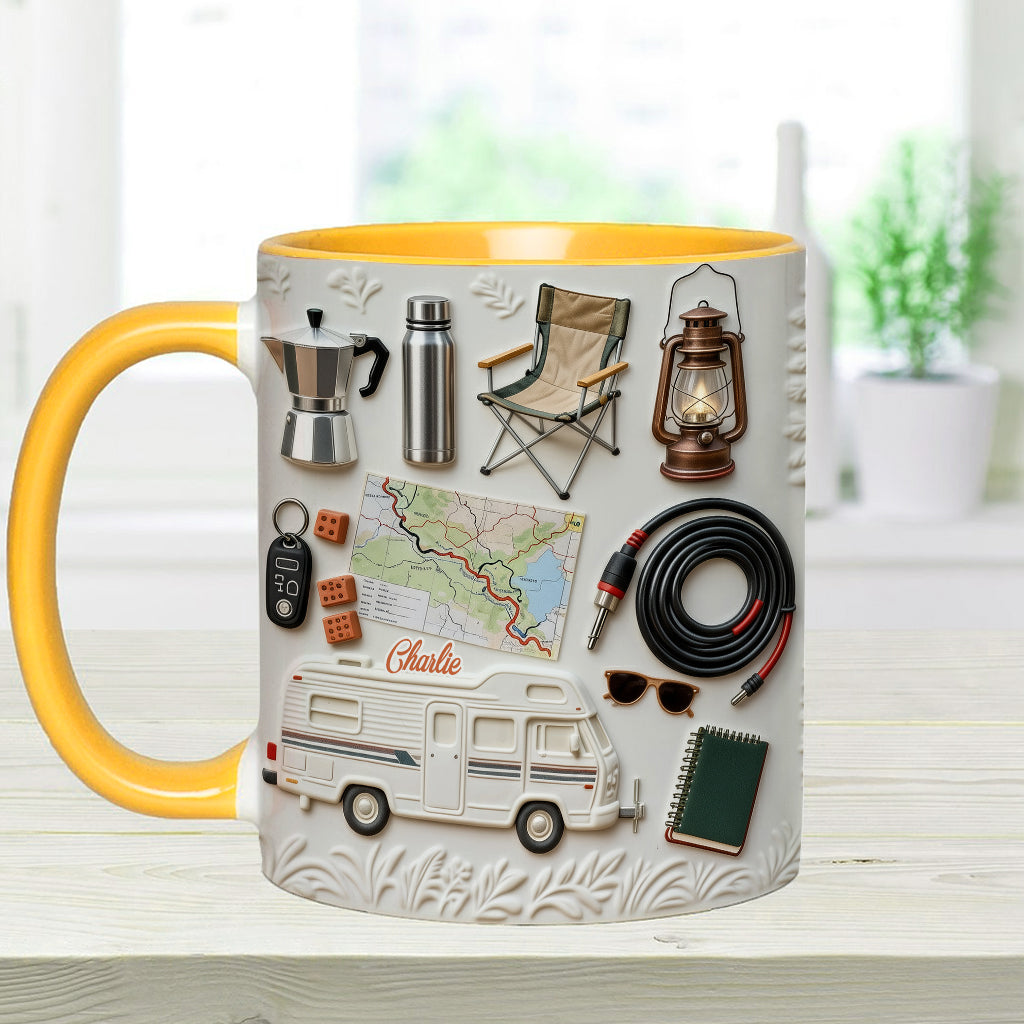 J'adore le camping - Mug et sous-verre personnalisés sur le thème du camping