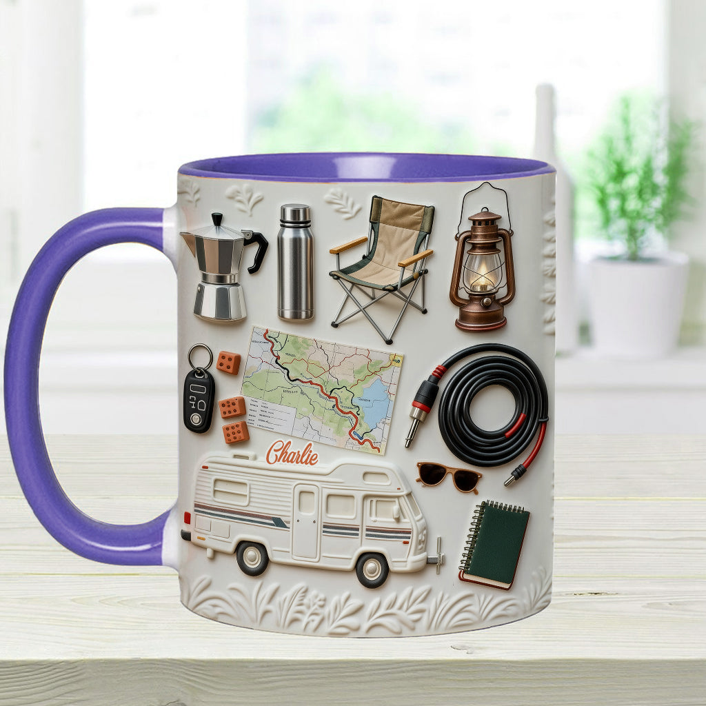 J'adore le camping - Mug et sous-verre personnalisés sur le thème du camping