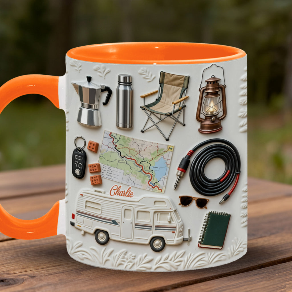 J'adore le camping - Mug et sous-verre personnalisés sur le thème du camping