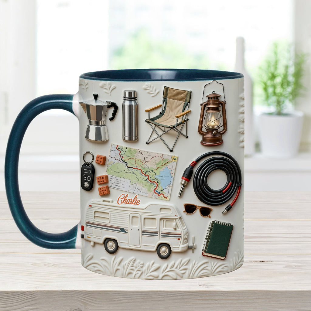J'adore le camping - Mug et sous-verre personnalisés sur le thème du camping