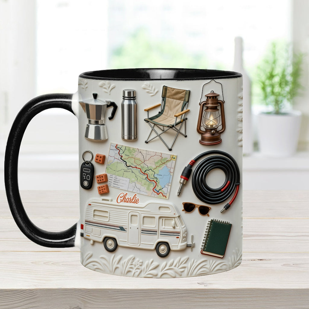 J'adore le camping - Mug et sous-verre personnalisés sur le thème du camping