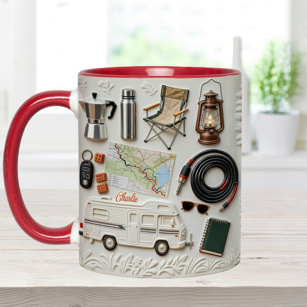 J'adore le camping - Mug et sous-verre personnalisés sur le thème du camping