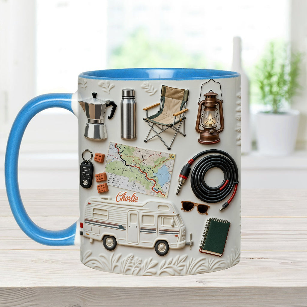 J'adore le camping - Mug et sous-verre personnalisés sur le thème du camping