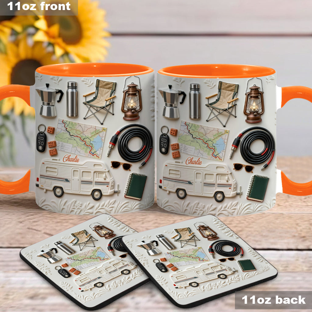 J'adore le camping - Mug et sous-verre personnalisés sur le thème du camping