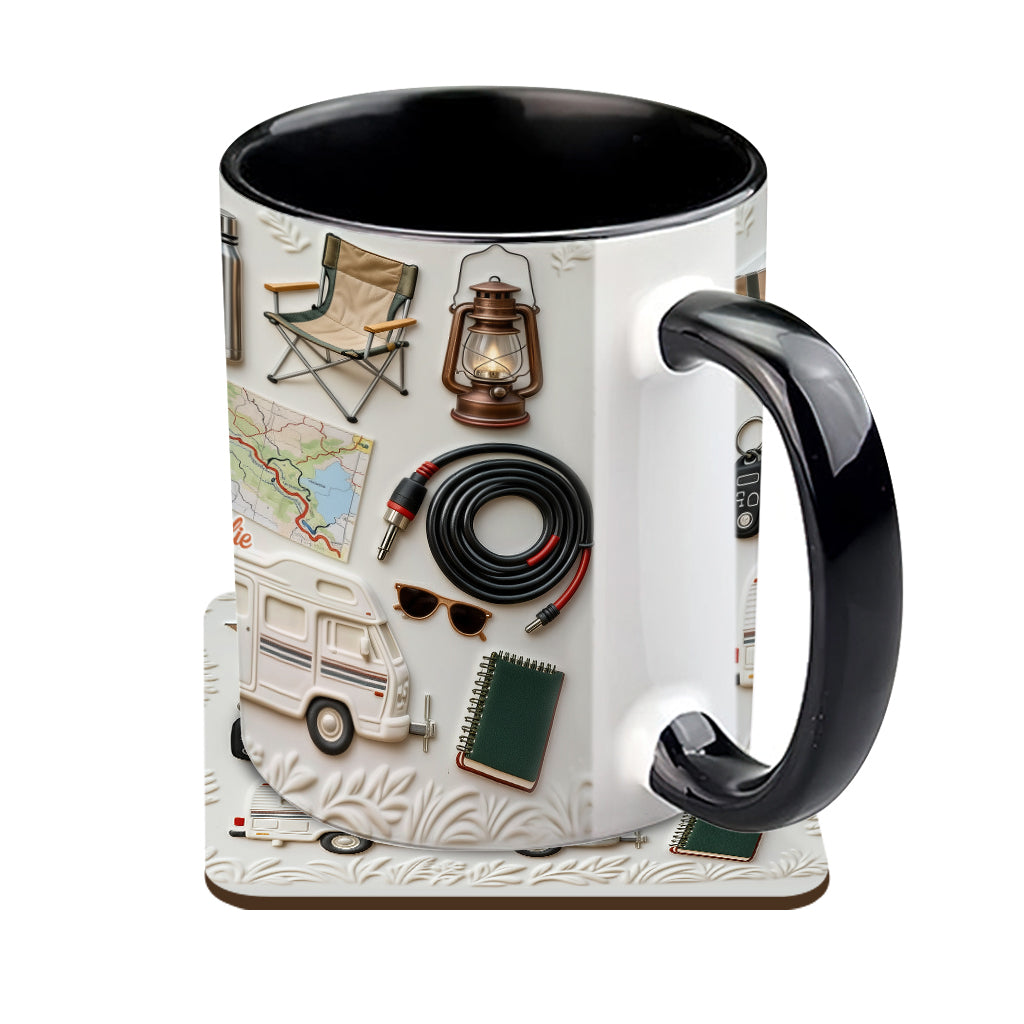 J'adore le camping - Mug et sous-verre personnalisés sur le thème du camping