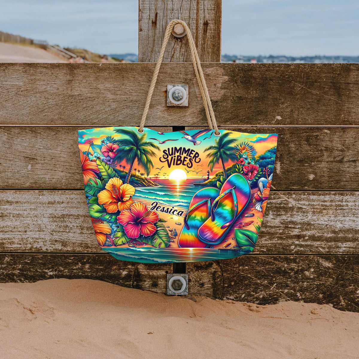 Ambiance estivale - Sac de plage personnalisé pour amoureux de la mer