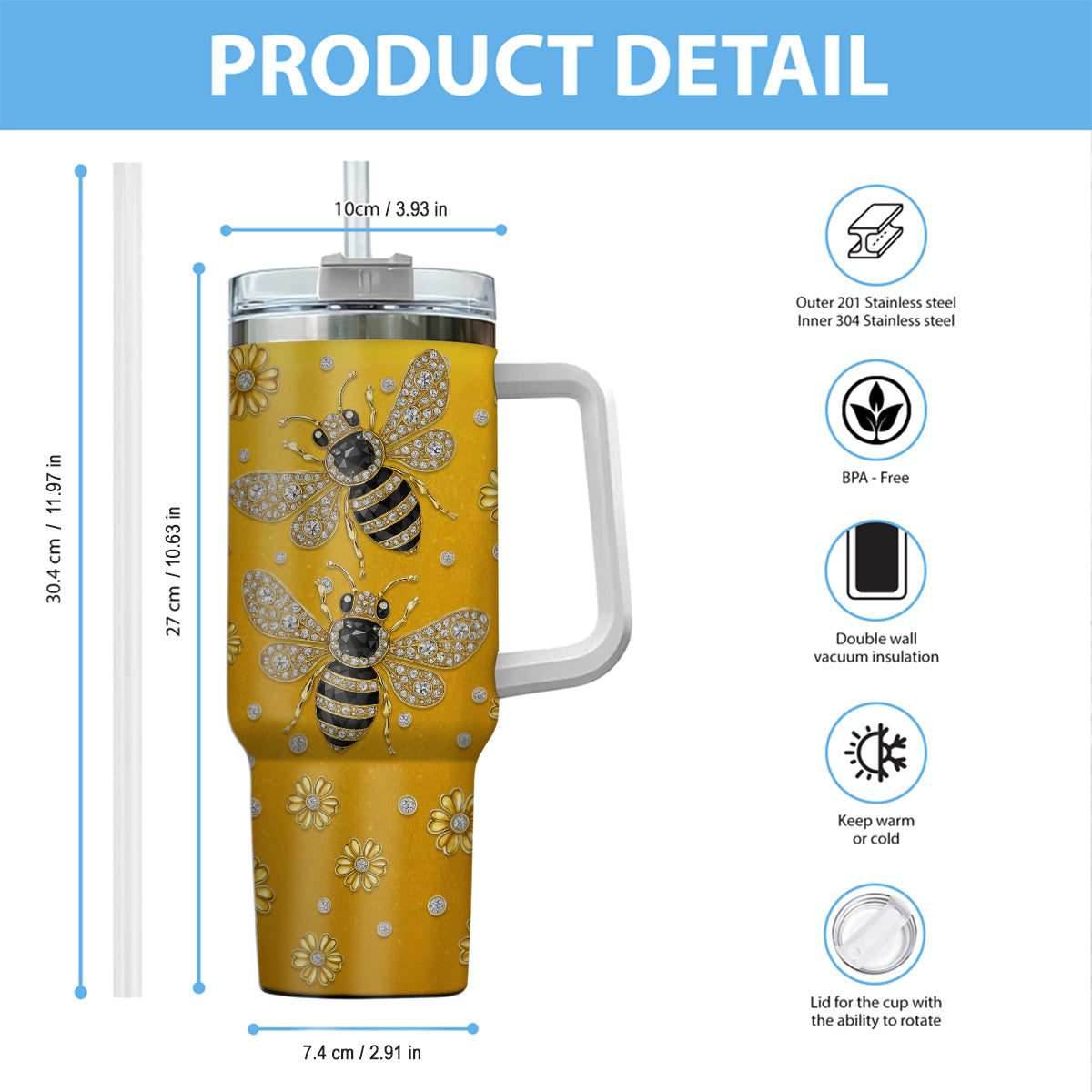 Just A Girl Who Loves Bees - Personalized Bee Tumbler With Handle