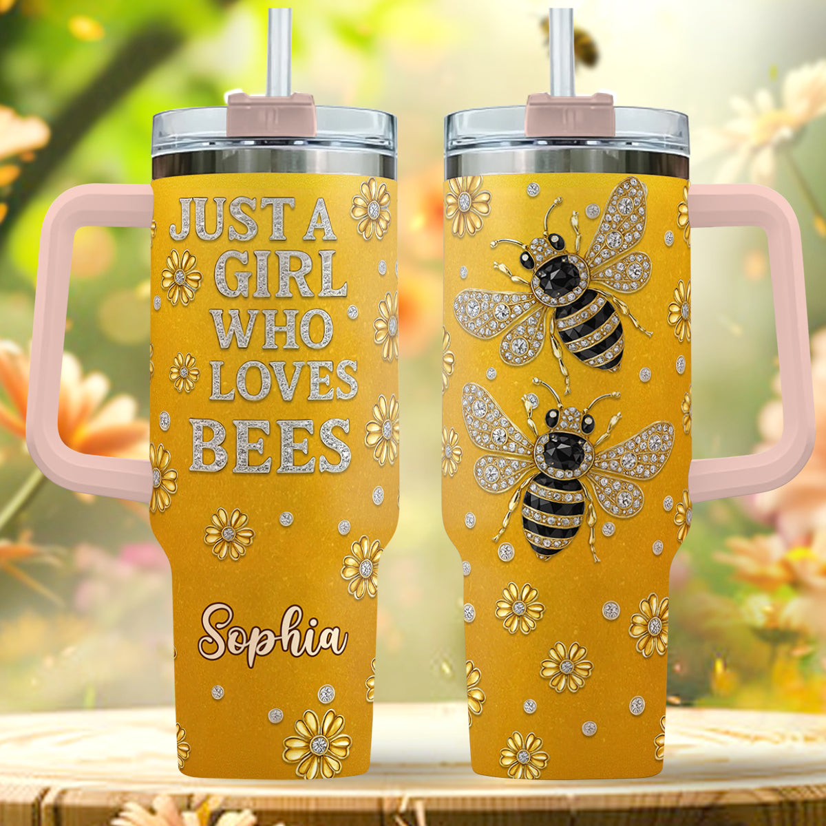 Just A Girl Who Loves Bees - Personalized Bee Tumbler With Handle