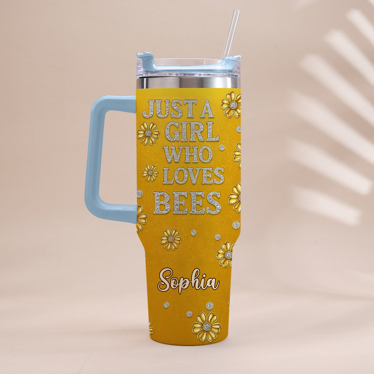 Just A Girl Who Loves Bees - Personalized Bee Tumbler With Handle