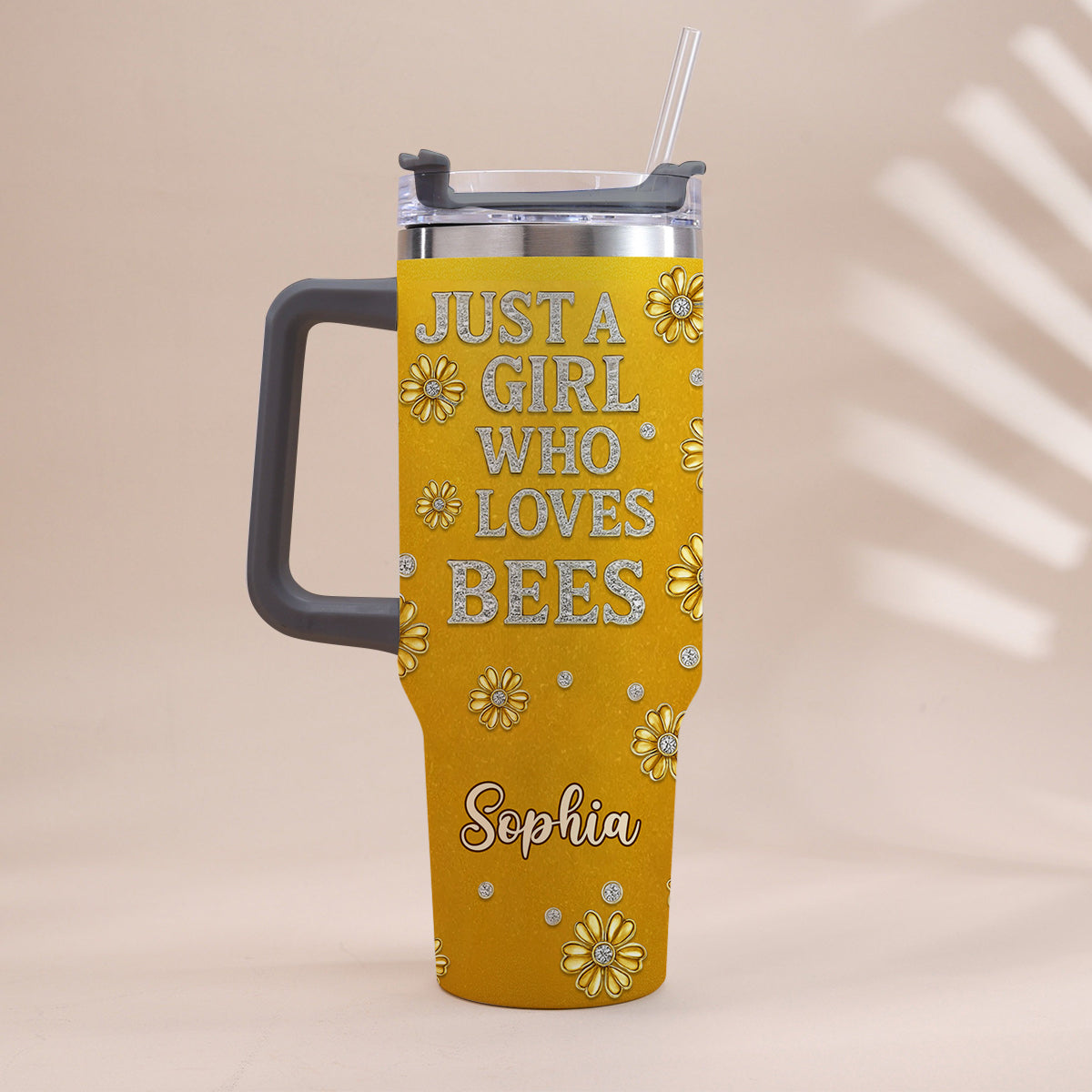 Just A Girl Who Loves Bees - Personalized Bee Tumbler With Handle