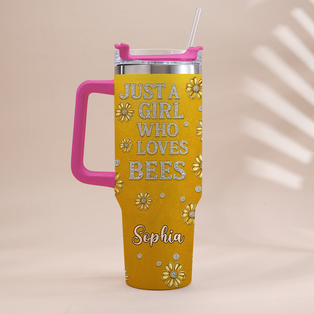 Just A Girl Who Loves Bees - Personalized Bee Tumbler With Handle