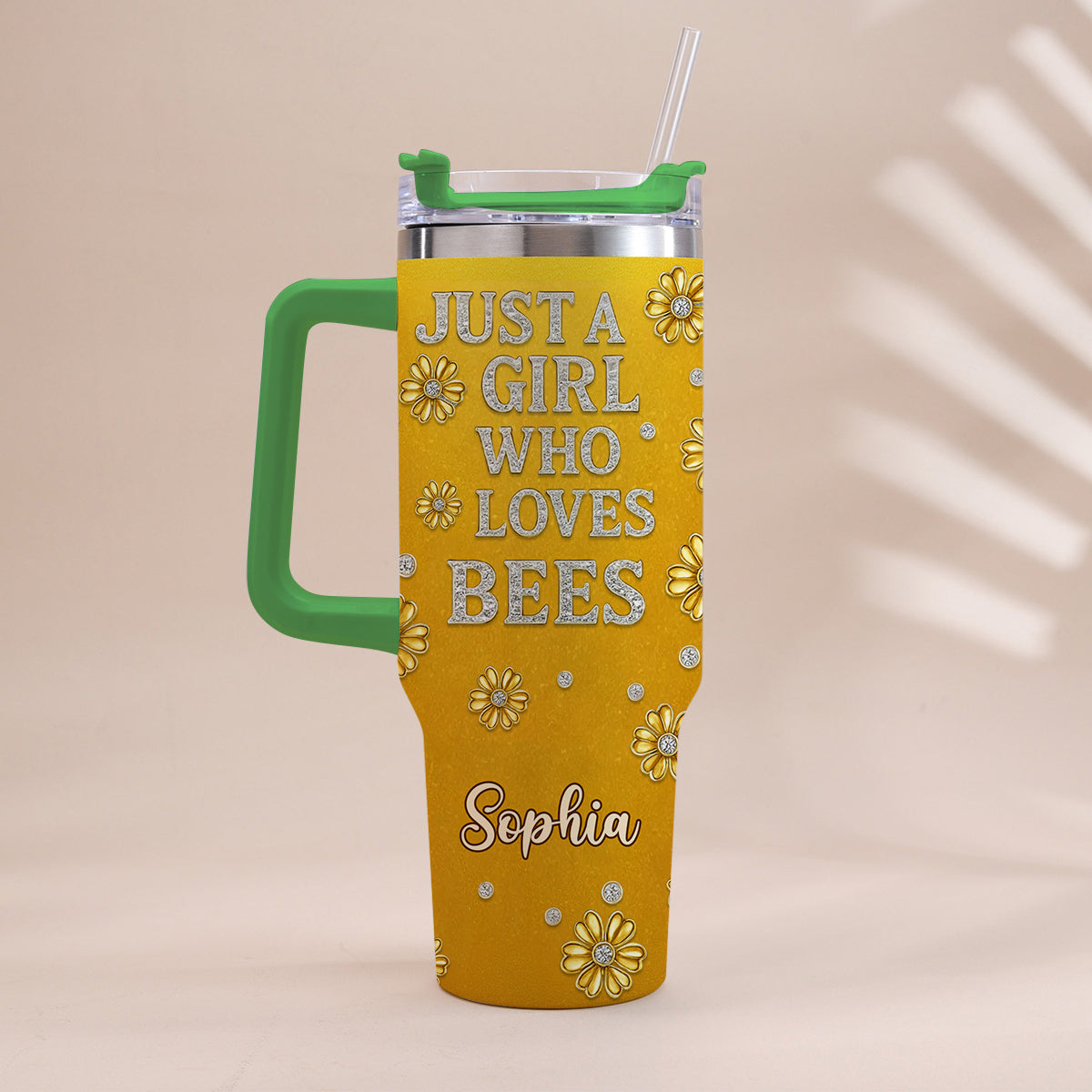 Just A Girl Who Loves Bees - Personalized Bee Tumbler With Handle