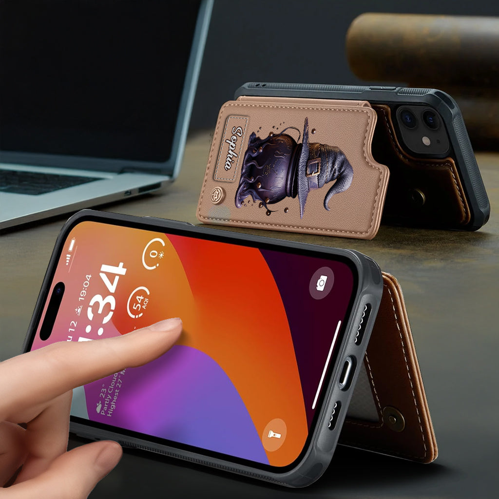 Étui portefeuille de téléphone personnalisé avec chapeau et chaudron magiques - Sorcière