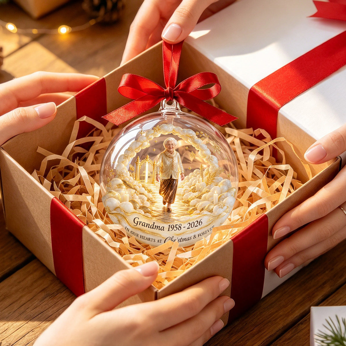 Custom Photo Memorial Christmas - Personalized Memorial Acrylic Ball Ornament