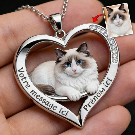 Collier de portrait d'animal de compagnie personnalisé - Collier pendentif chat personnalisé en métal