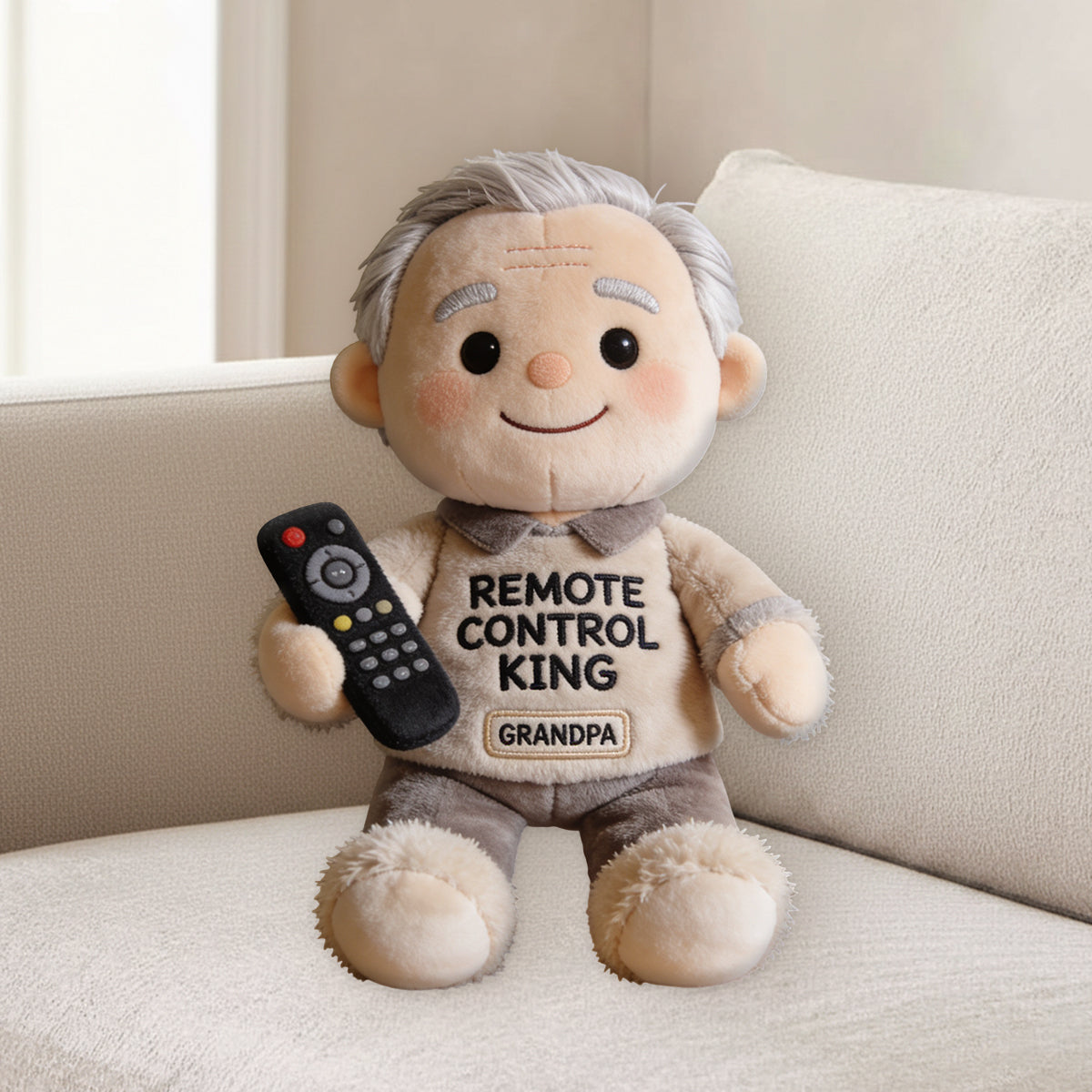 Cadeau Amusant pour Papa - Roi de la Télécommande - Coussin Personnalisé en Fourrure Synthétique