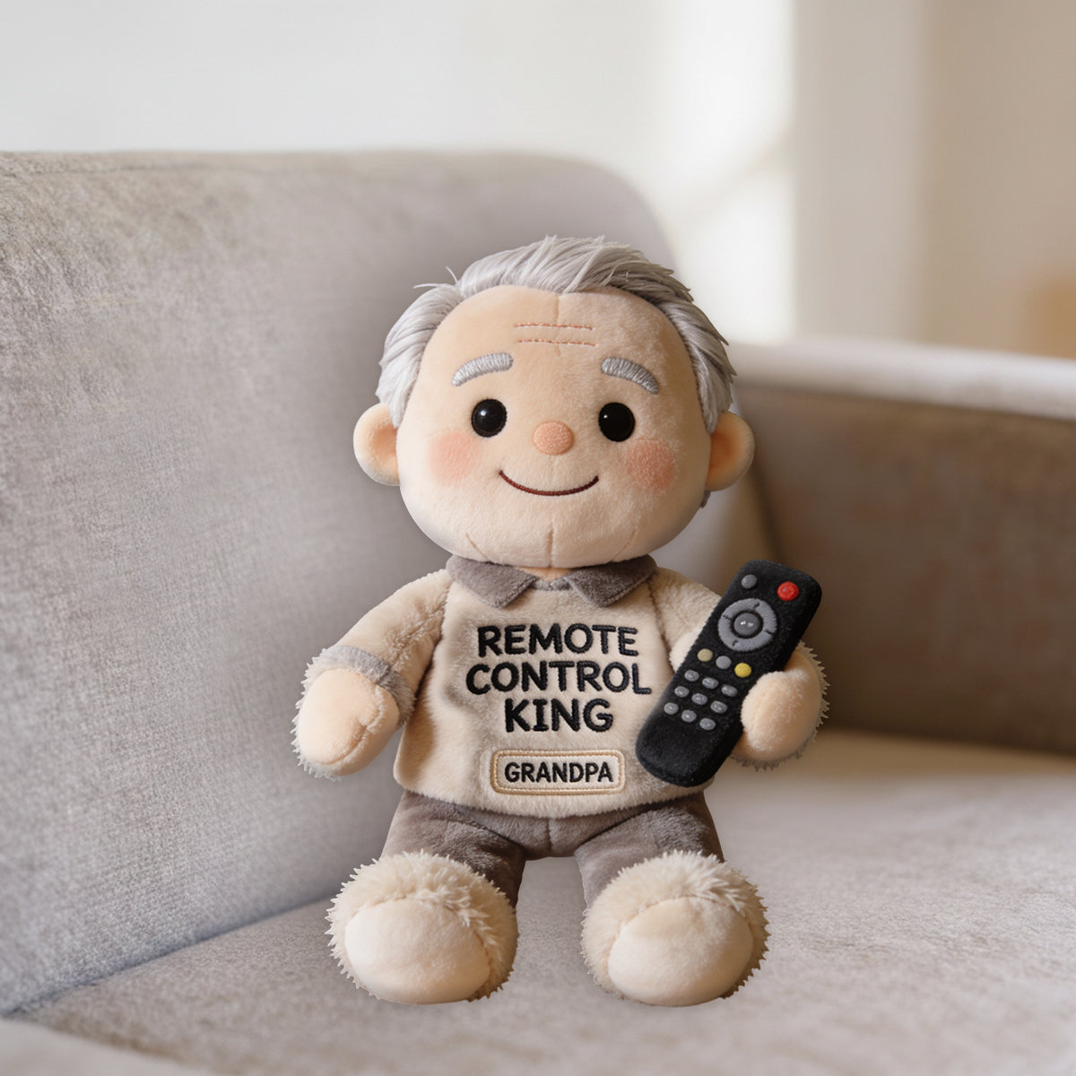 Cadeau Amusant pour Papa - Roi de la Télécommande - Coussin Personnalisé en Fourrure Synthétique