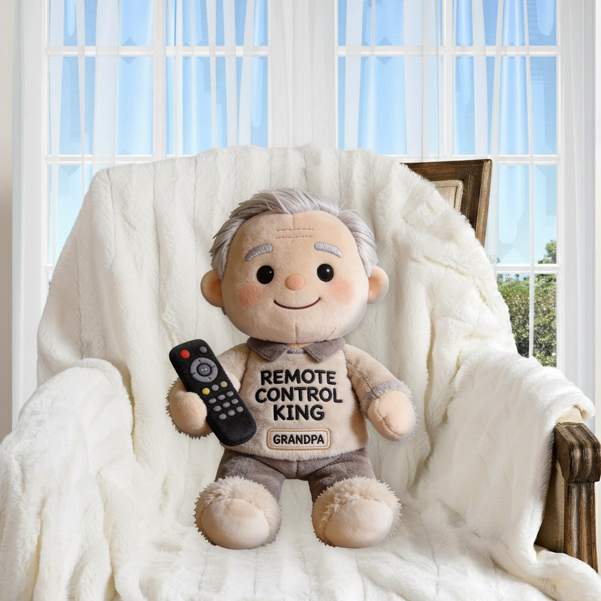 Cadeau Amusant pour Papa - Roi de la Télécommande - Coussin Personnalisé en Fourrure Synthétique