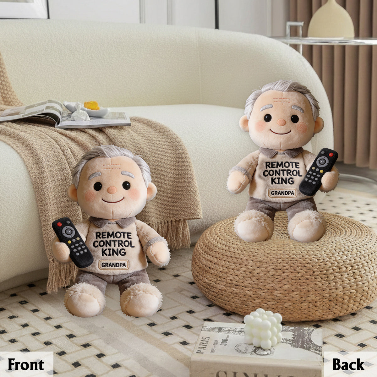 Cadeau Amusant pour Papa - Roi de la Télécommande - Coussin Personnalisé en Fourrure Synthétique