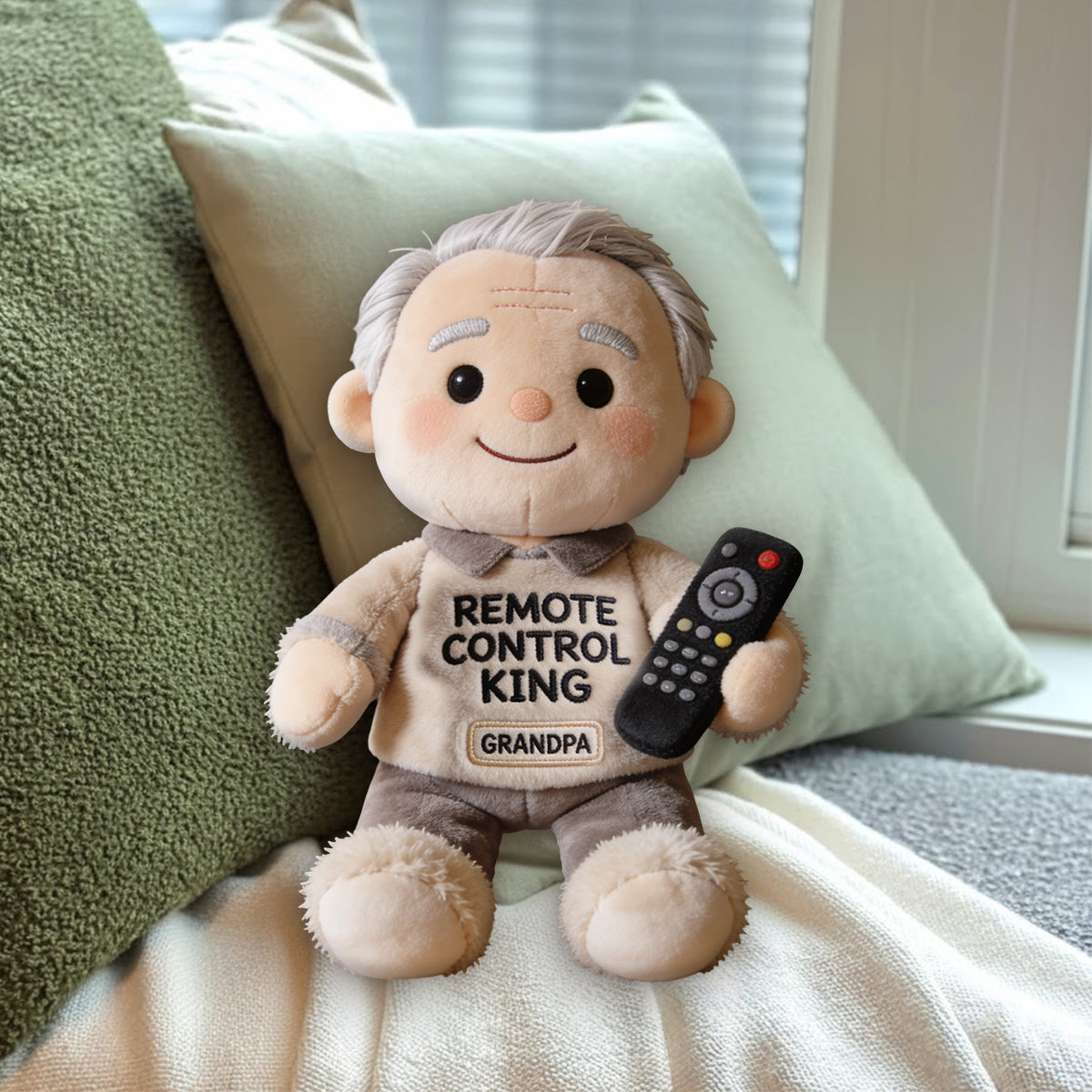 Cadeau Amusant pour Papa - Roi de la Télécommande - Coussin Personnalisé en Fourrure Synthétique