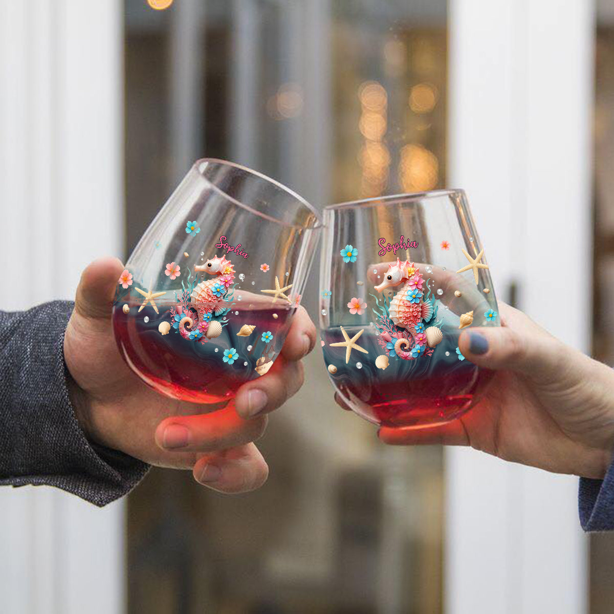 L'appel de la plage - Verre à vin personnalisé « Amoureux de la mer »